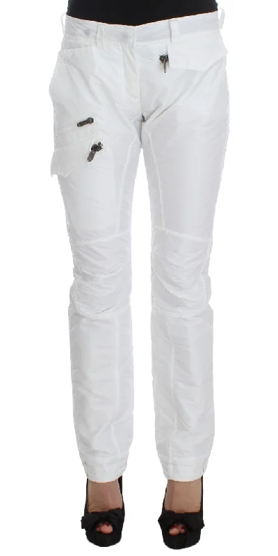 Ermanno Scervino Chic White Nylon Cargo Pants by Italian Designer Trendy Printed Pants