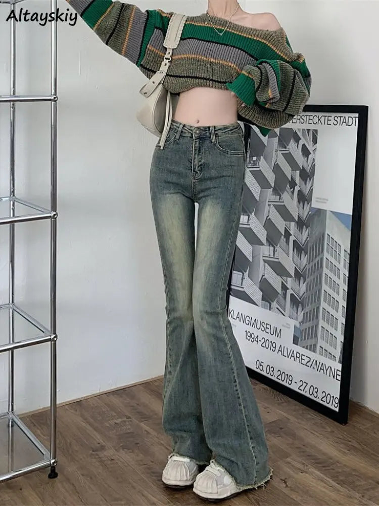 Flare Jeans Women Skinny High Waist Aesthetic Y2k Clothes Denim Trousers Stylish High-Waist Skinny Denim