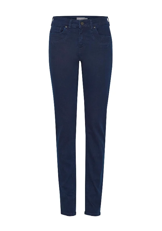 Fransa Tessa High Rise Slim Leg Jeans, Dark Wash Denim Trendy Skinny Fit Jeans