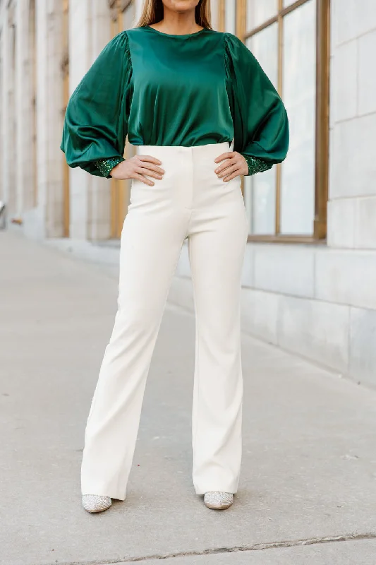 GOLDIE TAILORED HIGH WAIST FLARE PANTS IN CREAM Classic Stretch Pants