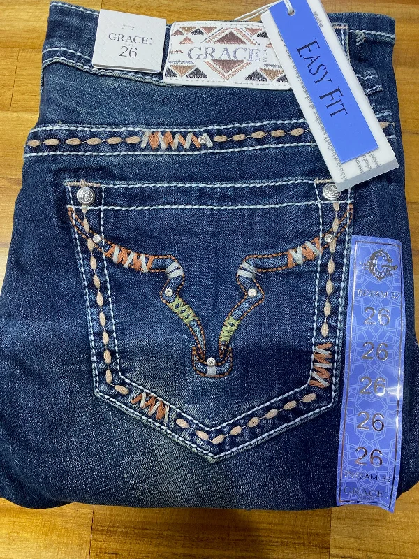 Grace in LA Steer Head Easy Fit Jeans - EB81658 Chic Ripped Jeans