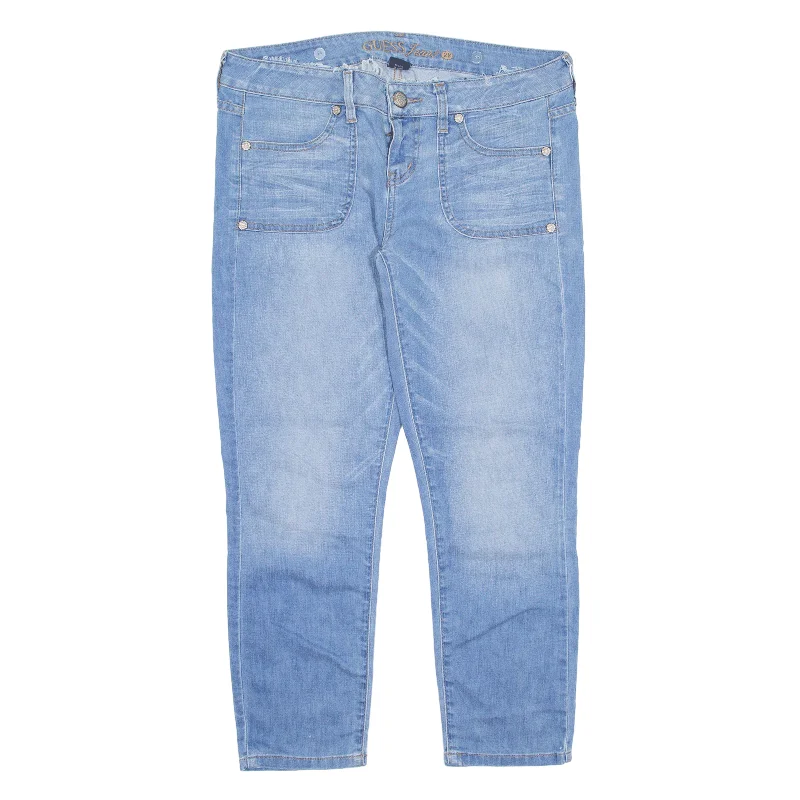 GUESS Cropped Jeans Blue Denim Slim Skinny Womens W34 L26 Trendy Cut-Off Denim Shorts