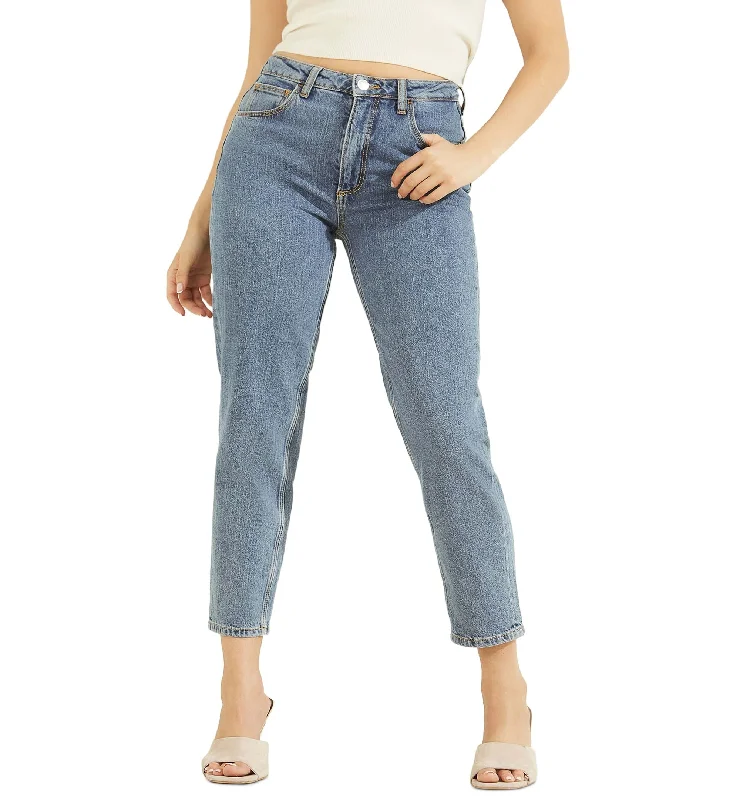 Guess Womens High Rise Mom Jeans Casual Distressed Denim Jeans