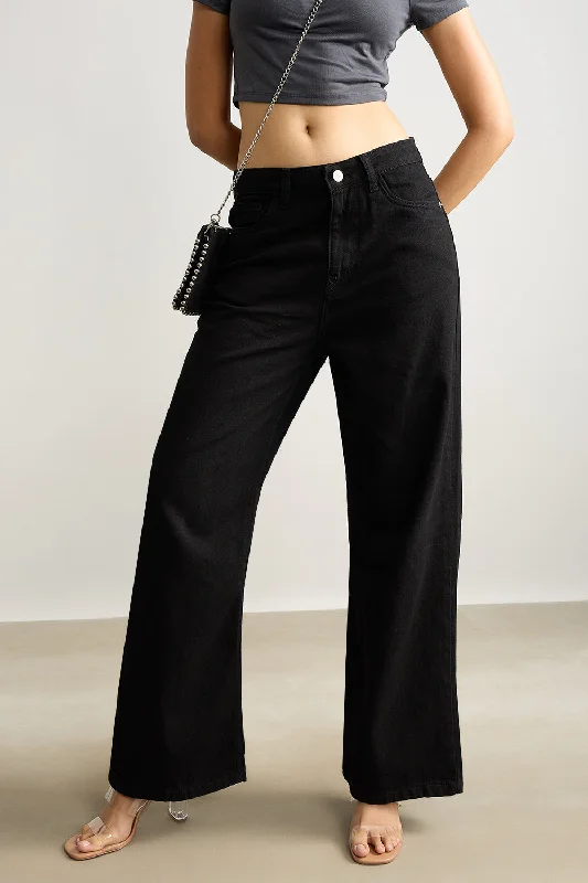 High Waisted Wide Black Jeans Elegant Wide-Leg Jeans