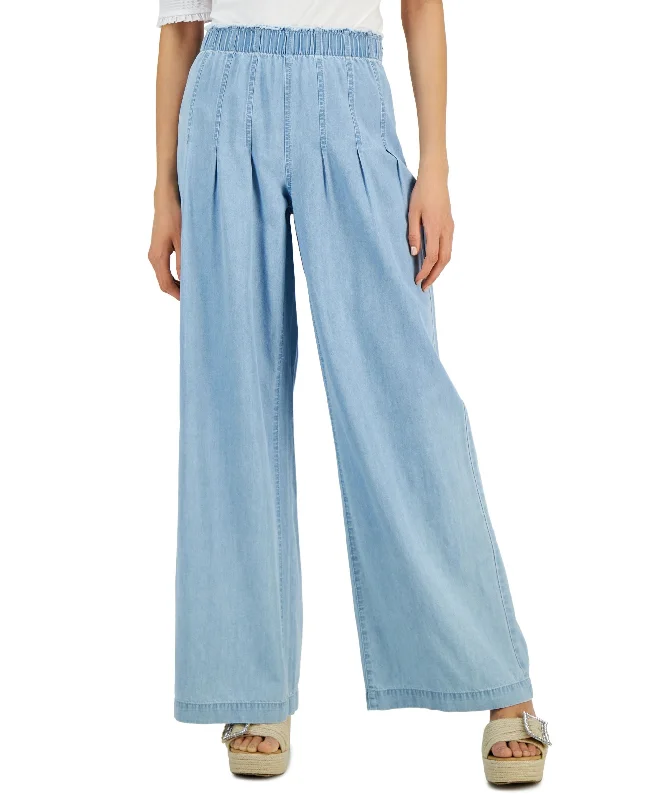 INC International Concepts Womens High Rise Chambray Wide Leg Pants Slim-Fit Khaki Pants