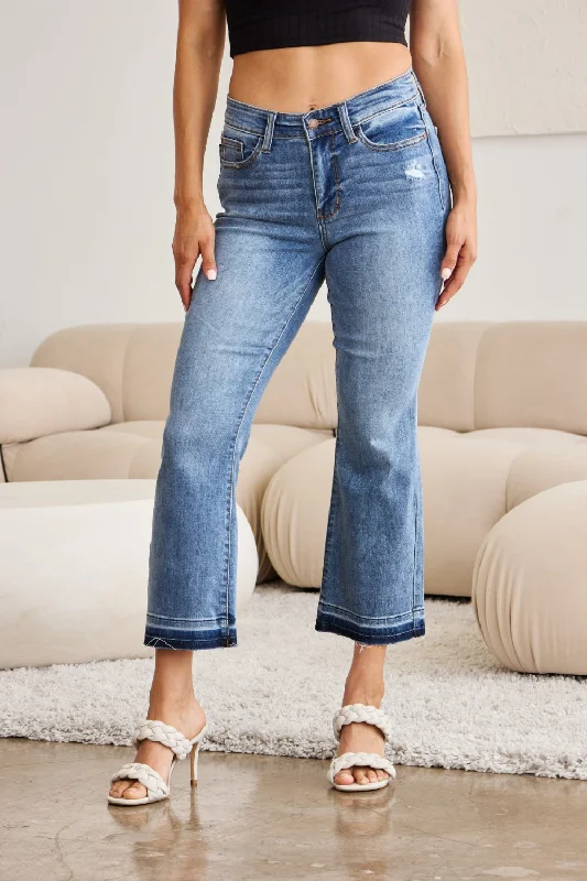 Judy Blue Release Hem Cropped Bootcut Jeans Fashionable Distressed Jeans