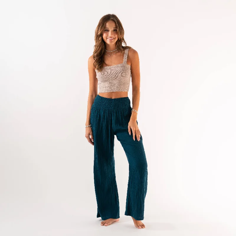 Lotus and Luna - Deep Teal Cotton Wide Leg Pants Trendy Palazzo Pants