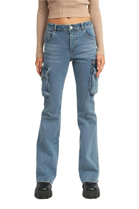 Low Rise Denim Cargo Jeans Chic Vintage-Inspired Denim Jeans