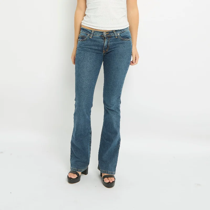 Low Waist Badge Detail Flare Leg Jeans-UK 8 Trendy Skinny Fit Jeans