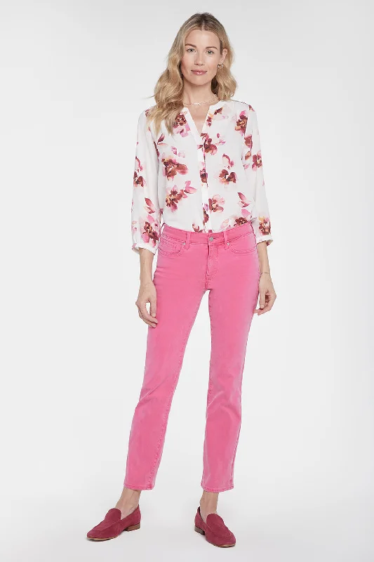 Marilyn Straight Ankle Jeans - Pink Peony Chic Rolled Cuff Denim Jeans