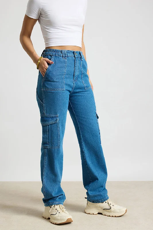 Blue Horizon Cargo Jeans Fashionable Cropped Denim Jeans
