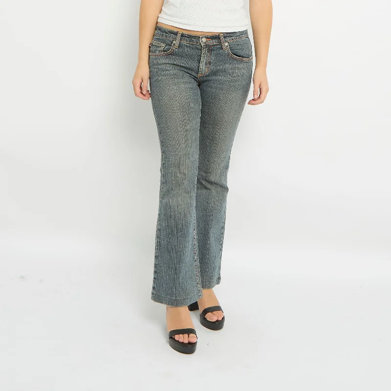 Mid Waist Flare Leg Jeans -UK 10 Chic Double Waistband Jeans