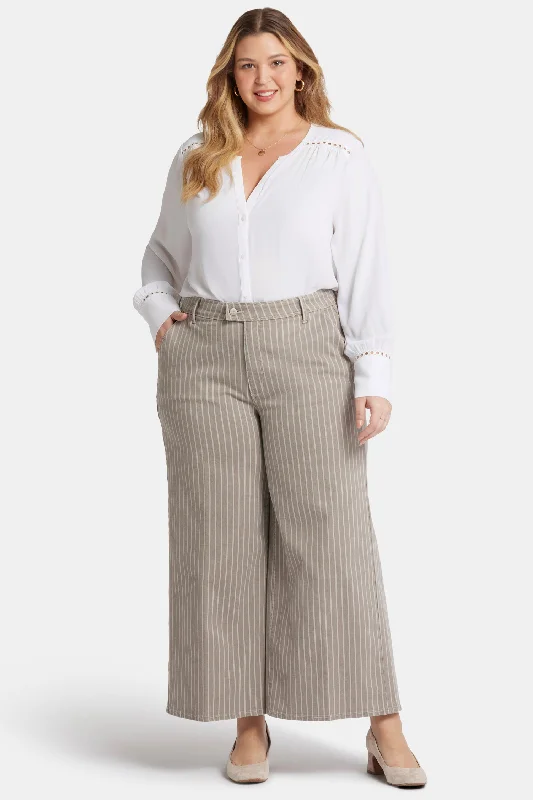 Mona Wide Leg Trouser Ankle Jeans In Plus Size - Boardwalk Stripe Stylish Stone-Wash Denim Jeans
