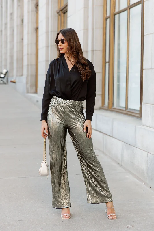 NAOMI WIDE LEG PLEATED PANTS Classic Straight-Leg Pants