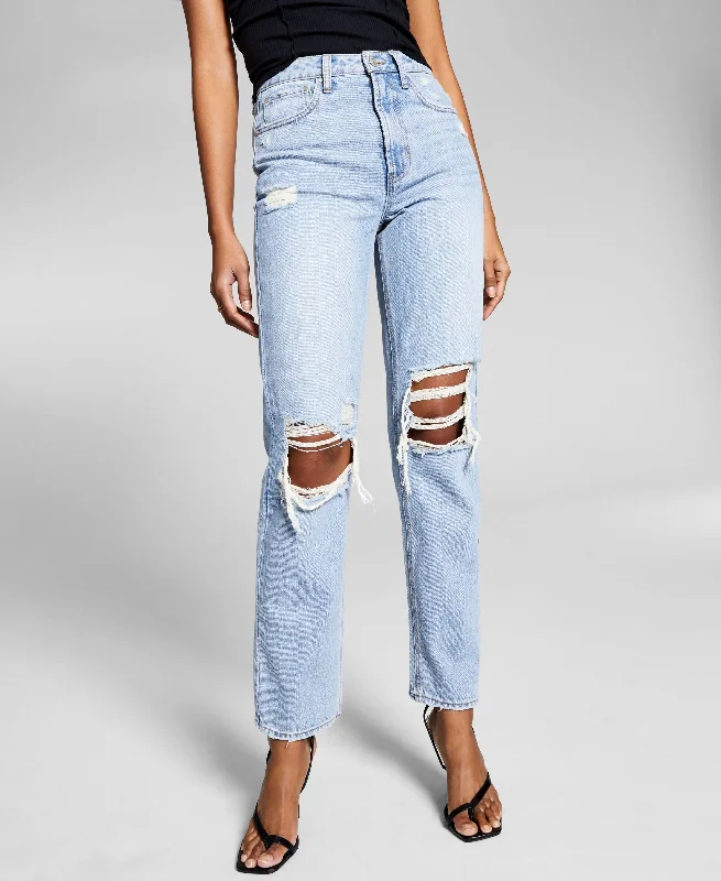 Now This Womens Ultra High Rise Straight Jeans Casual Distressed Skinny Jeans