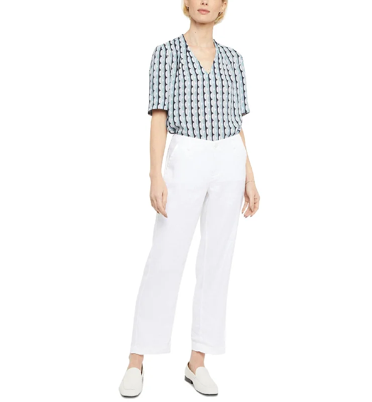NYDJ Marilyn Womens Linen Blend Ankle Straight Leg Pants Trendy Wide-Legged Trousers
