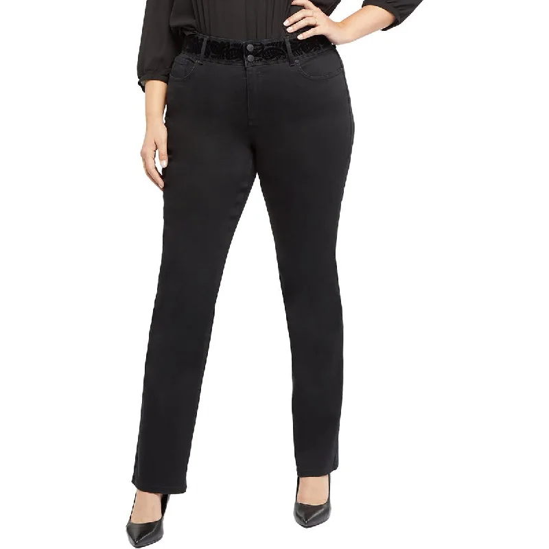 NYDJ Womens Plus Marilyn Flocked Mid-Rise Straight Leg Jeans Fashionable Straight Fit Denim