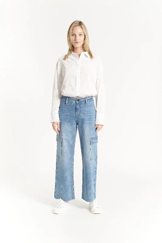 OAT High Rise Raw Hem Cargo Pant Classic Stretch Pants
