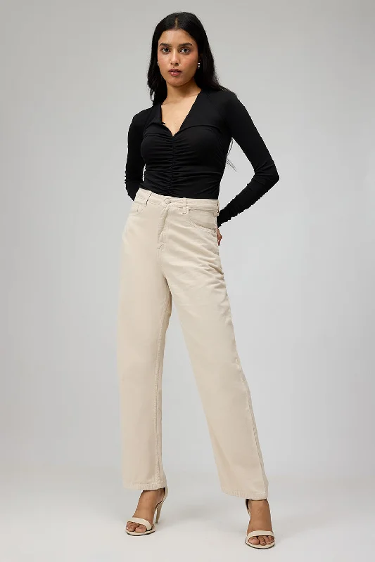Classic Off-White Straight Leg Jeans Trendy Colored Denim Jeans