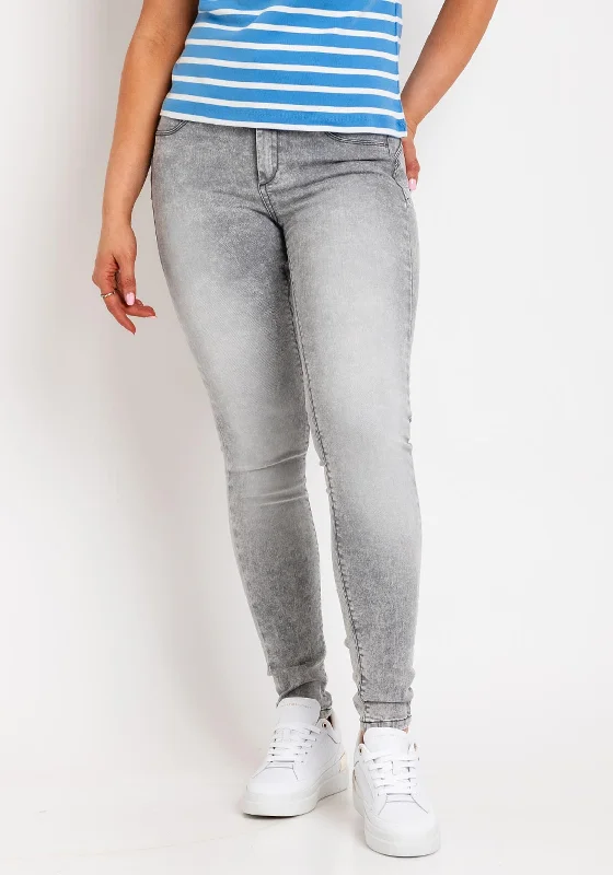 Tiffosi One Size Double Up Push in Skinny Jeans, Grey Wash Cozy Tencel Blend Denim Jeans