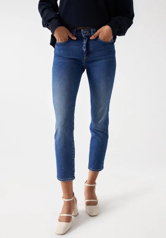 Salsa Destiny Push Up Cropped Slim Jeans, Blue Trendy Flared Leg Jeans