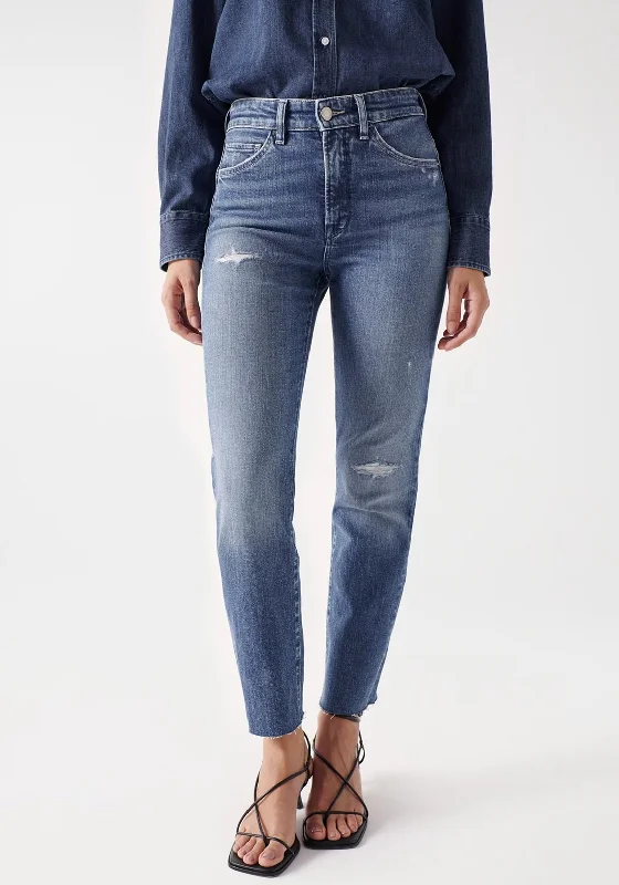 Salsa Faith Push in Jeans with Rips, Mid Wash Denim Chic Cropped Jeans