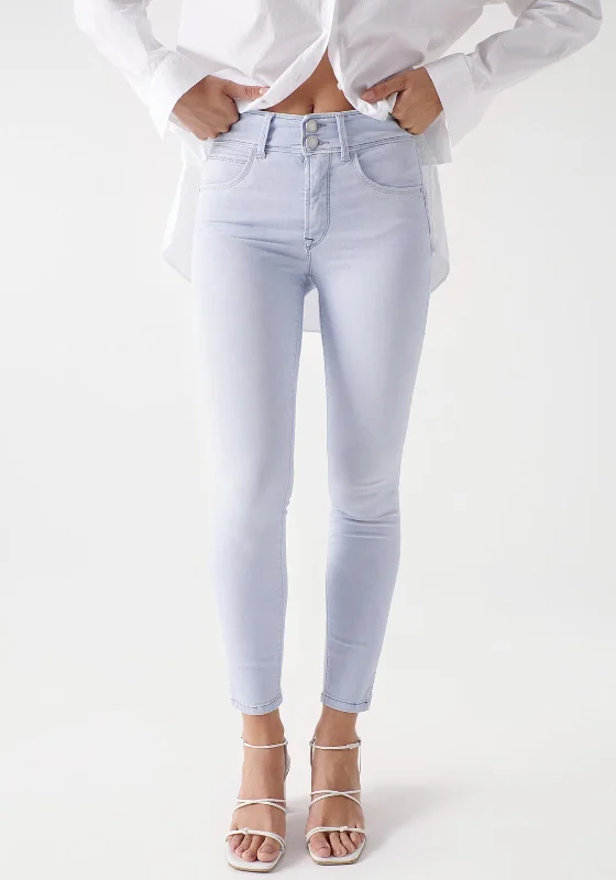 Salsa Secret Push in Cropped Skinny Jeans, Light Blue Classic Button Fly Jeans