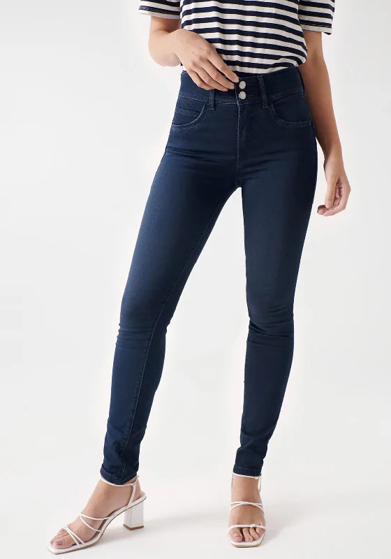 Salsa Secret Push in Skinny Jeans. Dark Blue Denim Fashionable Raw Hem Bootcut Jeans