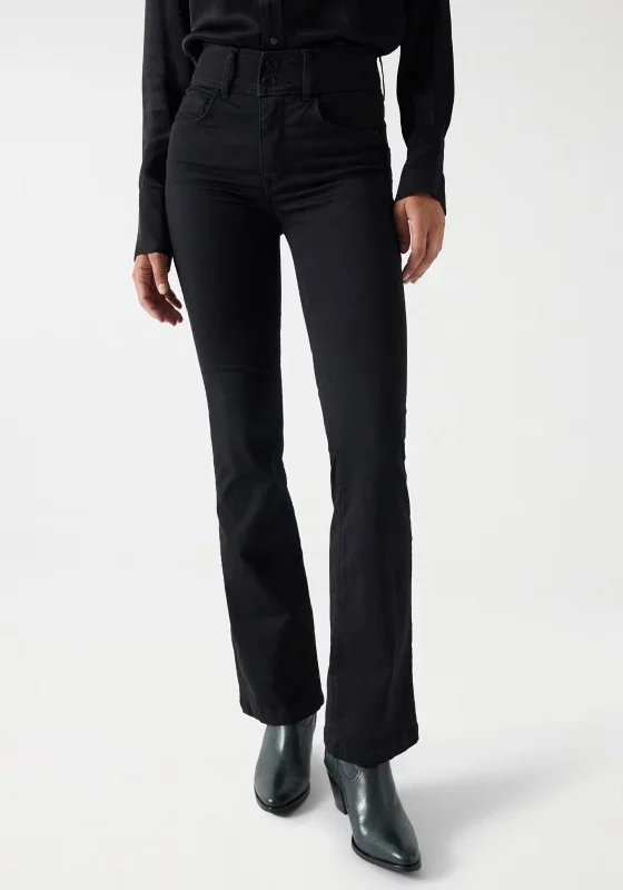 Salsa Secret Bootcut Jeans, Black Trendy Pleated Waist Jeans