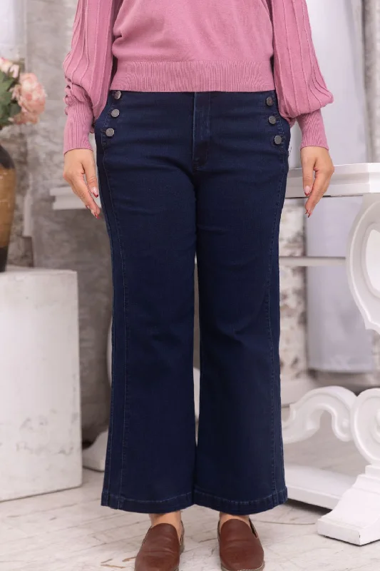 Petite High Rise Wide Leg Sailor Jeans (Dark Wash) Comfortable Straight-Legged Denim