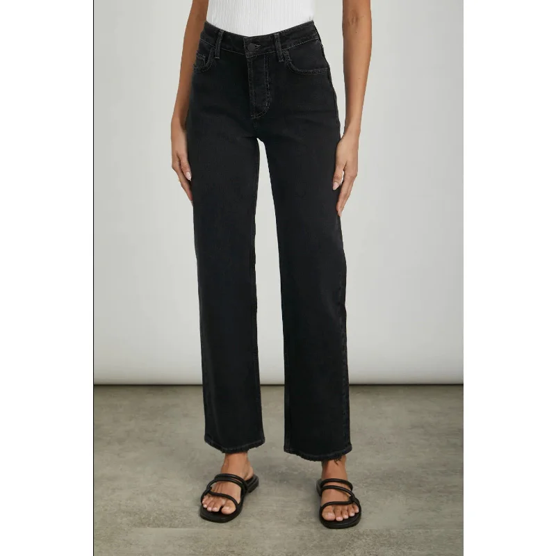 RAILS Womens The Topanga Straight Leg Jeans 31 US 12 Black Stretch High Rise NWT Chic Ripped Jeans
