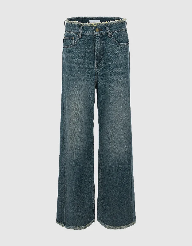 Raw Hem Straight Jeans Stylish Tapered Fit Jeans