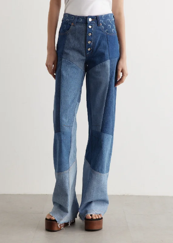 Regenerated Denim Flare Pants Relaxed Fit Trousers