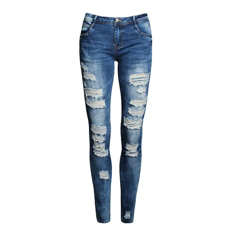 Ripped Denim Jeans Trendy Layered Pocket Jeans