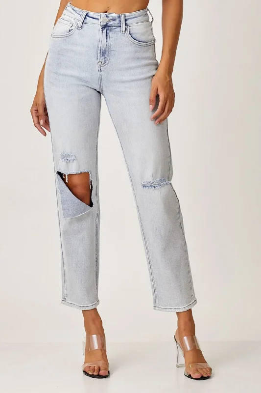 RISEN High Rise Distressed Relaxed Jeans Comfortable Zip-Fly Denim Jeans