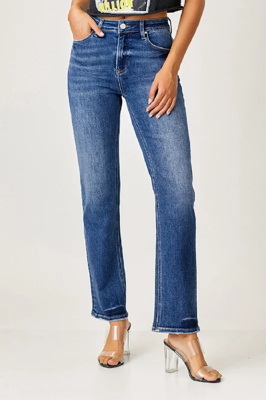 RISEN Mid Rise Slim Straight Jeans Fashionable Button-Front Jeans