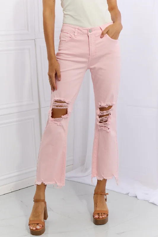 RISEN Miley Full Size Distressed Ankle Flare Jeans Comfortable Faded High-Rise Jeans