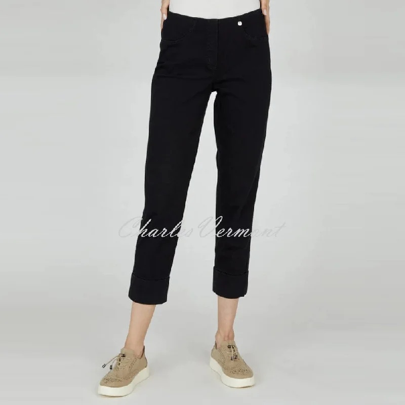 Robell Bella 09 - 7/8 Cropped Jean 51628-5448-90 (Black Denim) Stylish High-Waist Jeans