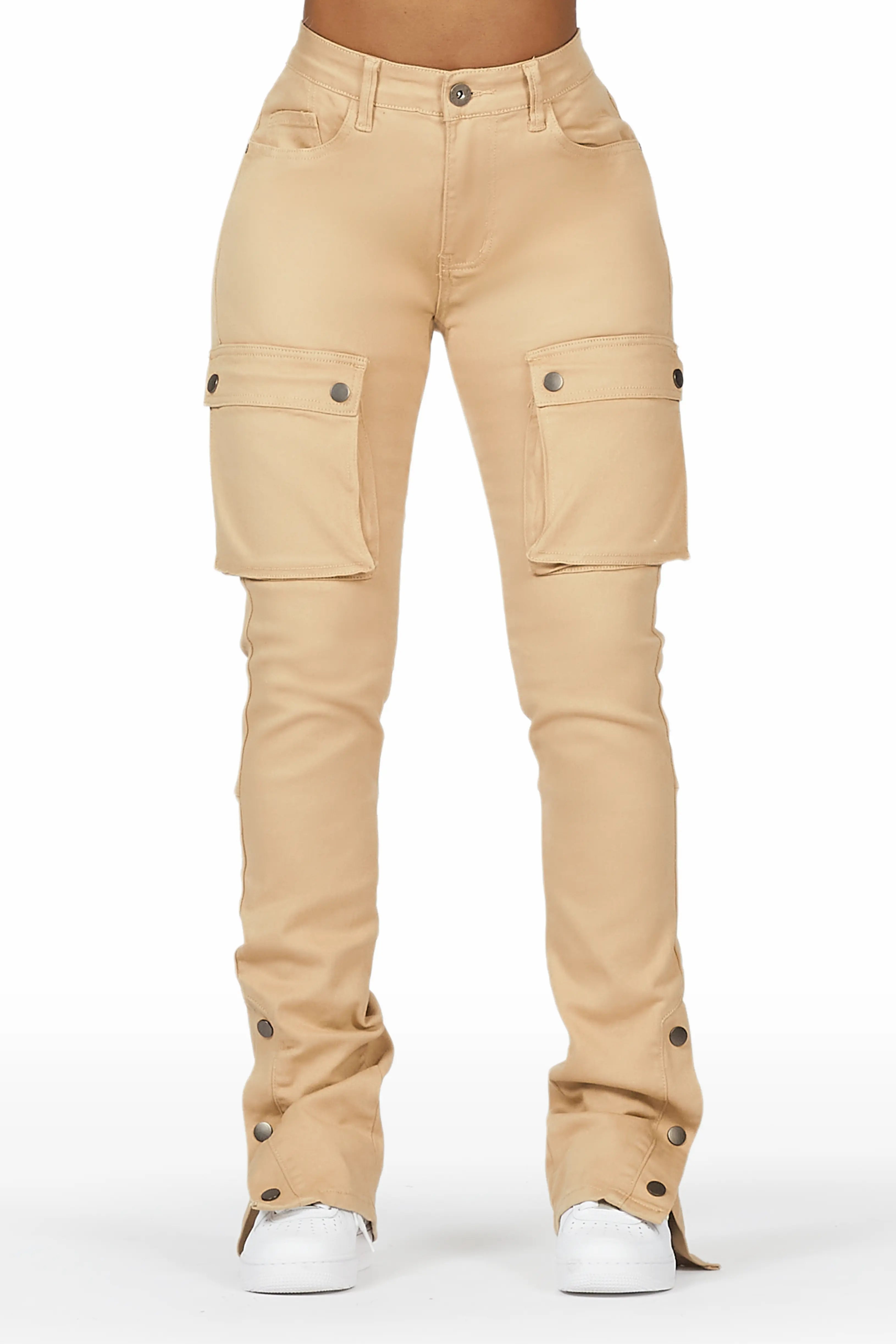 Kathryn Tan Stacked Flare Jean Stylish Stone-Wash Denim Jeans