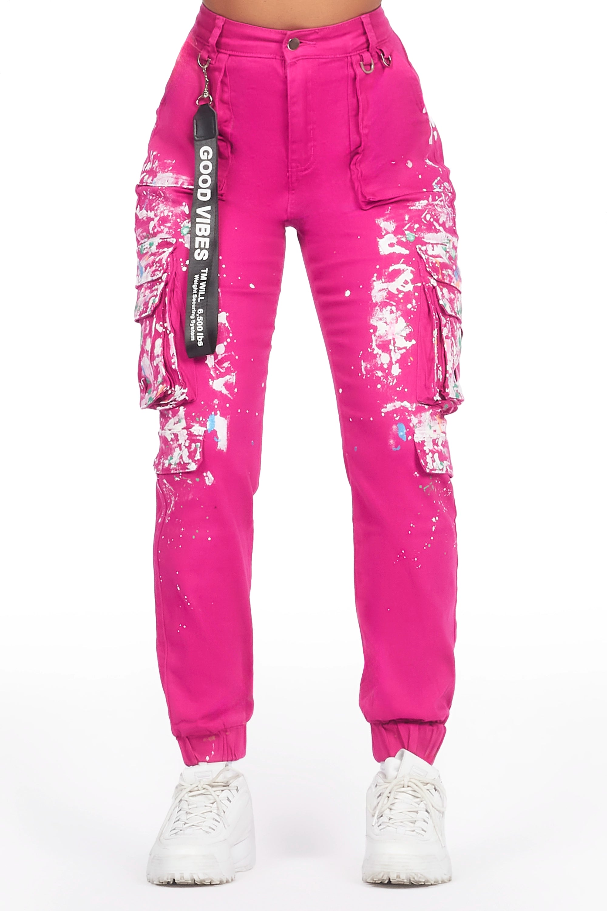 Tamara Pink Painted Jogger Jean Fashionable Raw Hem Bootcut Jeans