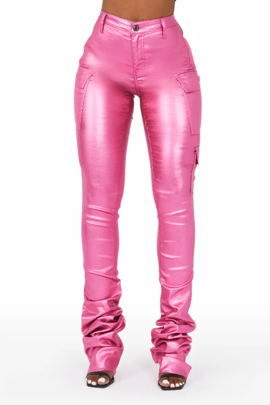 Vixen Metallic Dark Pink Cargo Super Stacked Pant Slim-Fit Leggings