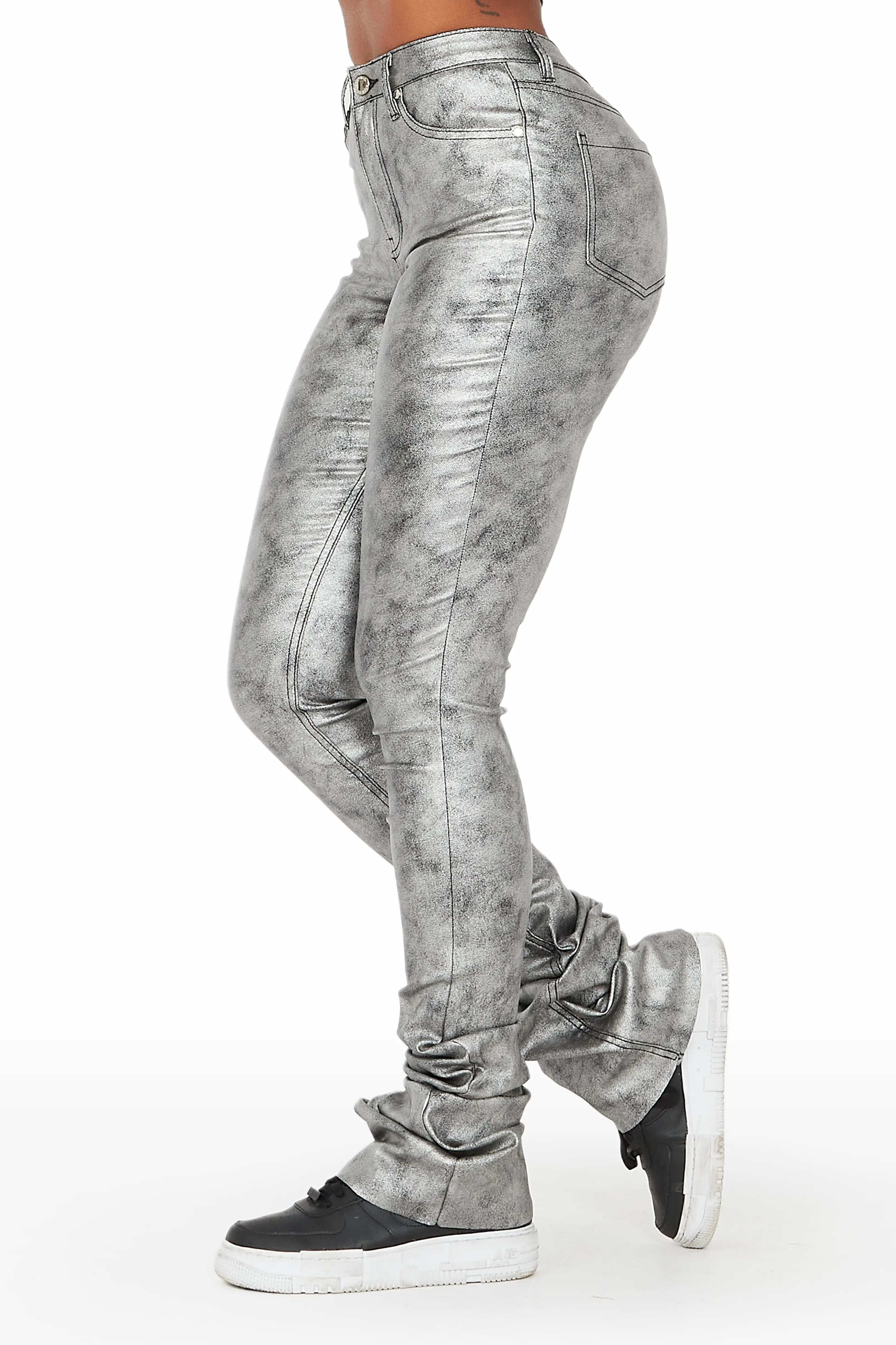 Kamila Silver Super Stacked Pant Trendy Wide-Leg Pants