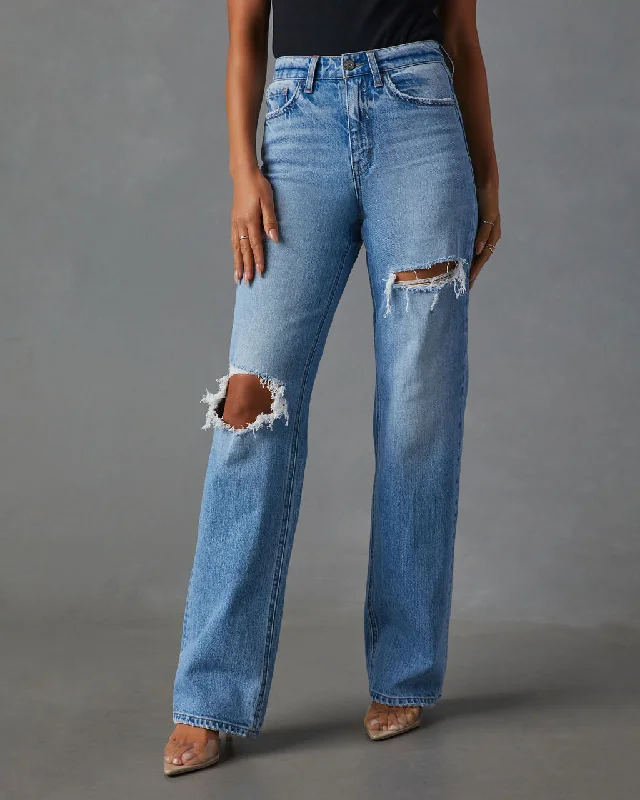 Sequoia 90s Fit Distressed Straight Leg Jeans Classic Button Fly Jeans