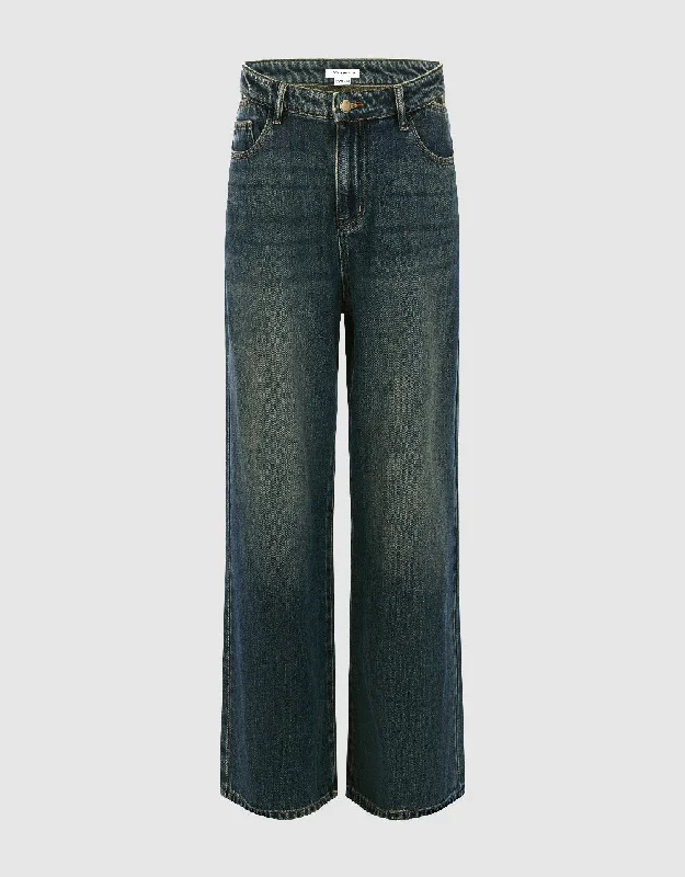 Straight Jeans Trendy Pleated Waist Jeans