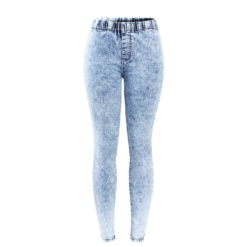 Stretchy Acid Washed Jeans Trendy Wide-Leg High-Waist Denim
