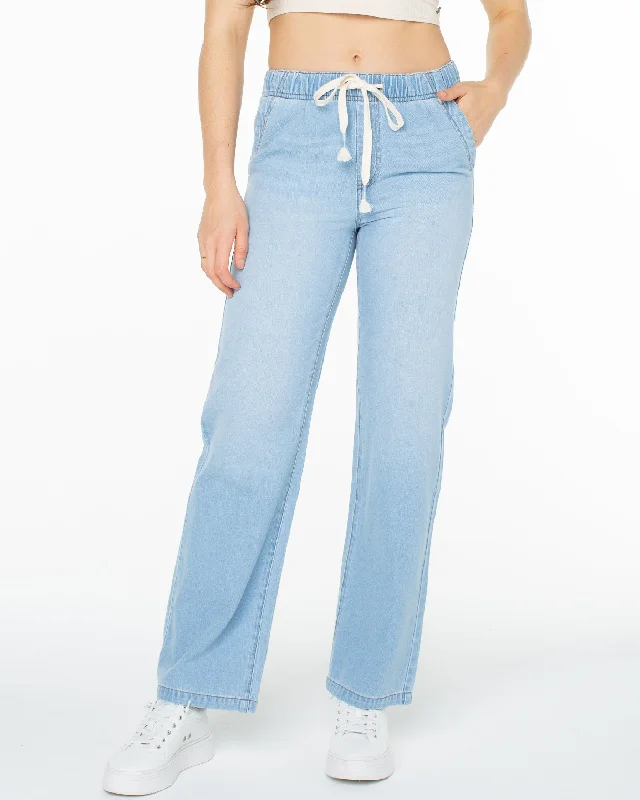 Sunset Dream Faux Denim Casual Pants - Paradise Blue Soft Cotton Pants