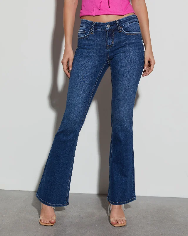 Suzanne Braided Low Rise Flare Jeans Trendy Patchwork Denim Jeans