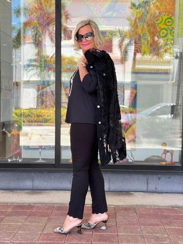 ETHYL SCALLOP BLACK PANTS Formal Dress Pants