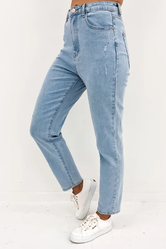 Tilly Mom Jean Light Blue Trendy Patchwork Denim Jeans