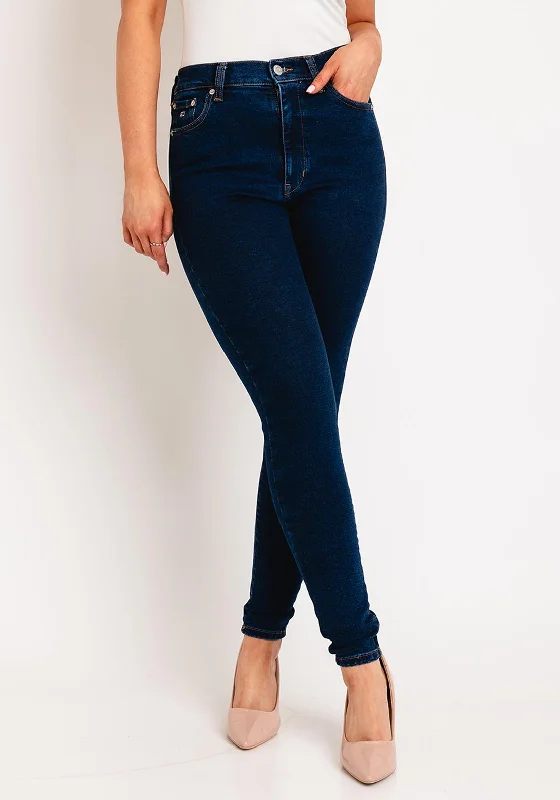 Tommy Jeans Womens Sylvia High Rise Super Skinny Jeans, Dark Wash Denim Fashionable Cropped Denim Jeans